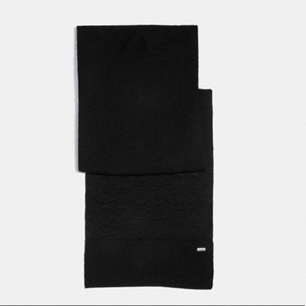 Authentic COACH Signature CC Embossed Knit Men’s Scarf Black Wool Blend